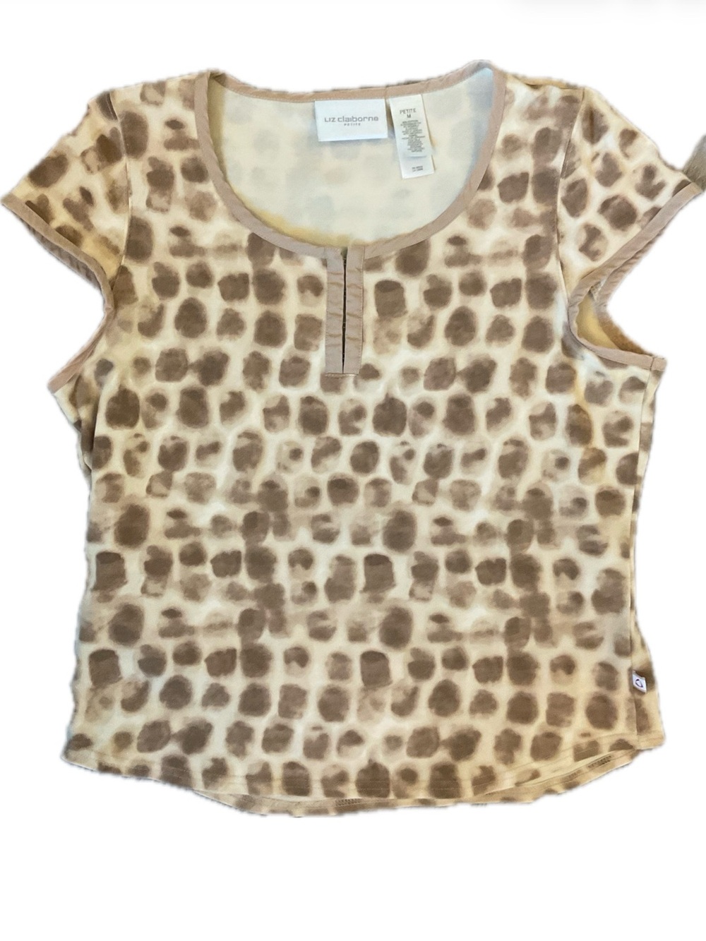 *Liz Claiborne Petite *Tan and Cream Leopard-Print Short Sleeve Tee